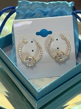 Goldtone and Sterling Silver 925 Open Hoops with Pavè Stones NWT